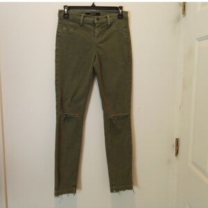 J brand olive green Jungle jeans distressed knees raw edge